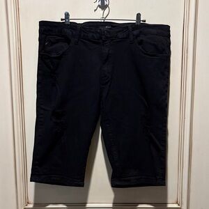 Ladies Black Bermuda Shorts, Distressed